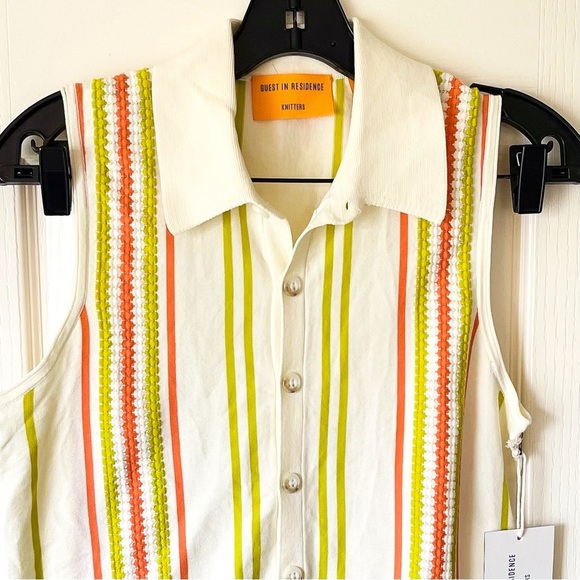 Guest In Residence Stripe Plaza Vest Cotton Knit Cream Citron Orange Small NWT - Picture 3 of 7
